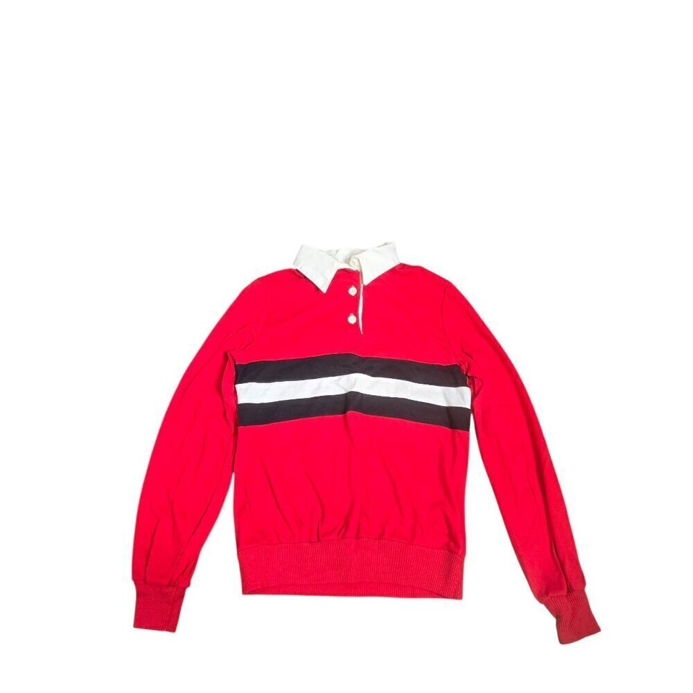 Vintage 80s Red Black Striped Preppy Long Sleeve Shirt Kids